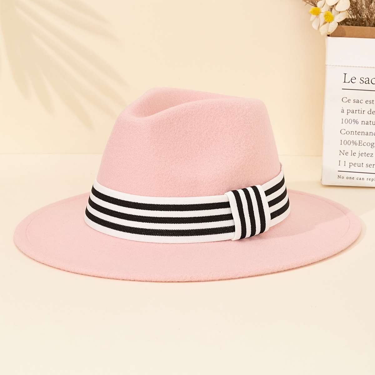 Retro Fashion Jazz Fedora Hat With Striped Woven Band 100% Polyester Lightweight Imitation