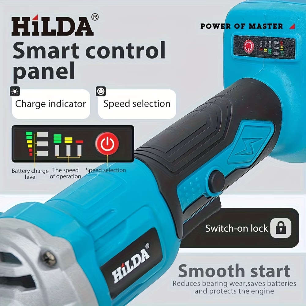 HILDA Brushless Cordless Angle Grinder with 5 Discs