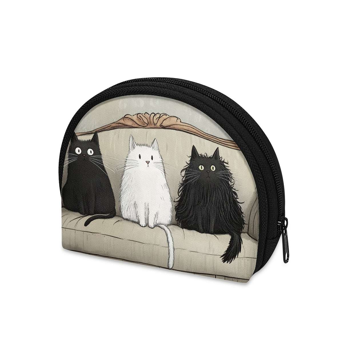 Cute Cat Coin Purse Organizer Three Cats Sitting On Couch Design Compact Wallet