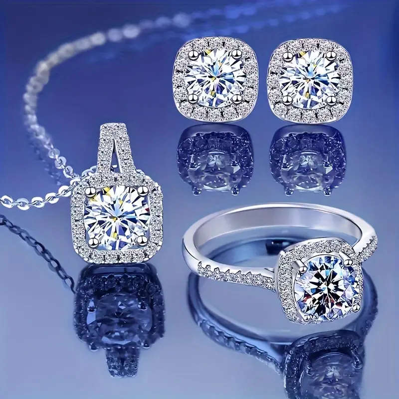 A Set Of 4 Pieces Of Necklace, Earrings, And Rings Jewelry Set