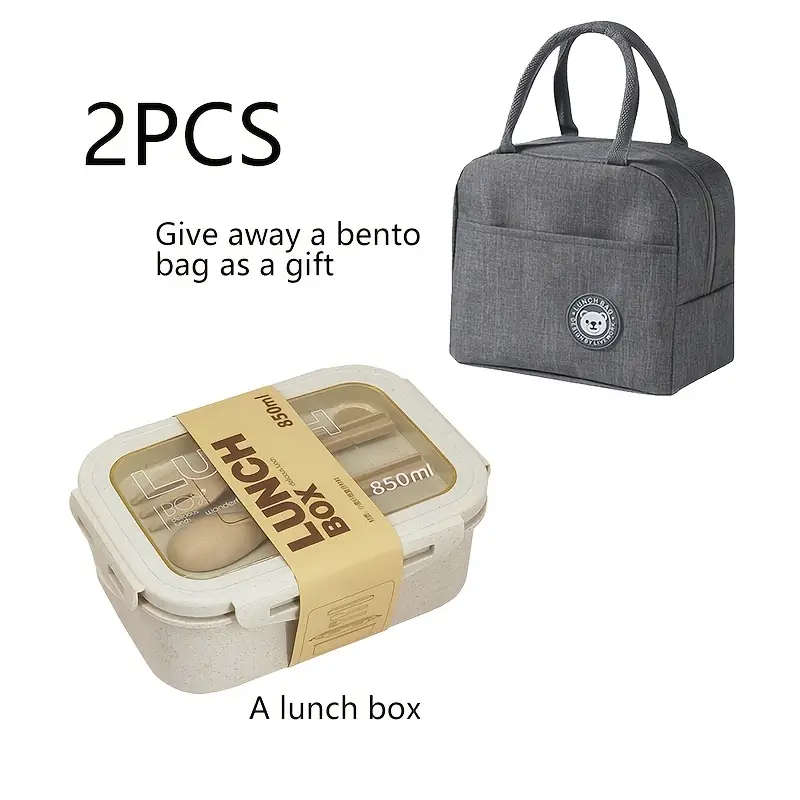 2 Pack Preppy Style Bento Box with Lunch Bag Set Microwave Safe Leakproof Lunch Containers Lightweig