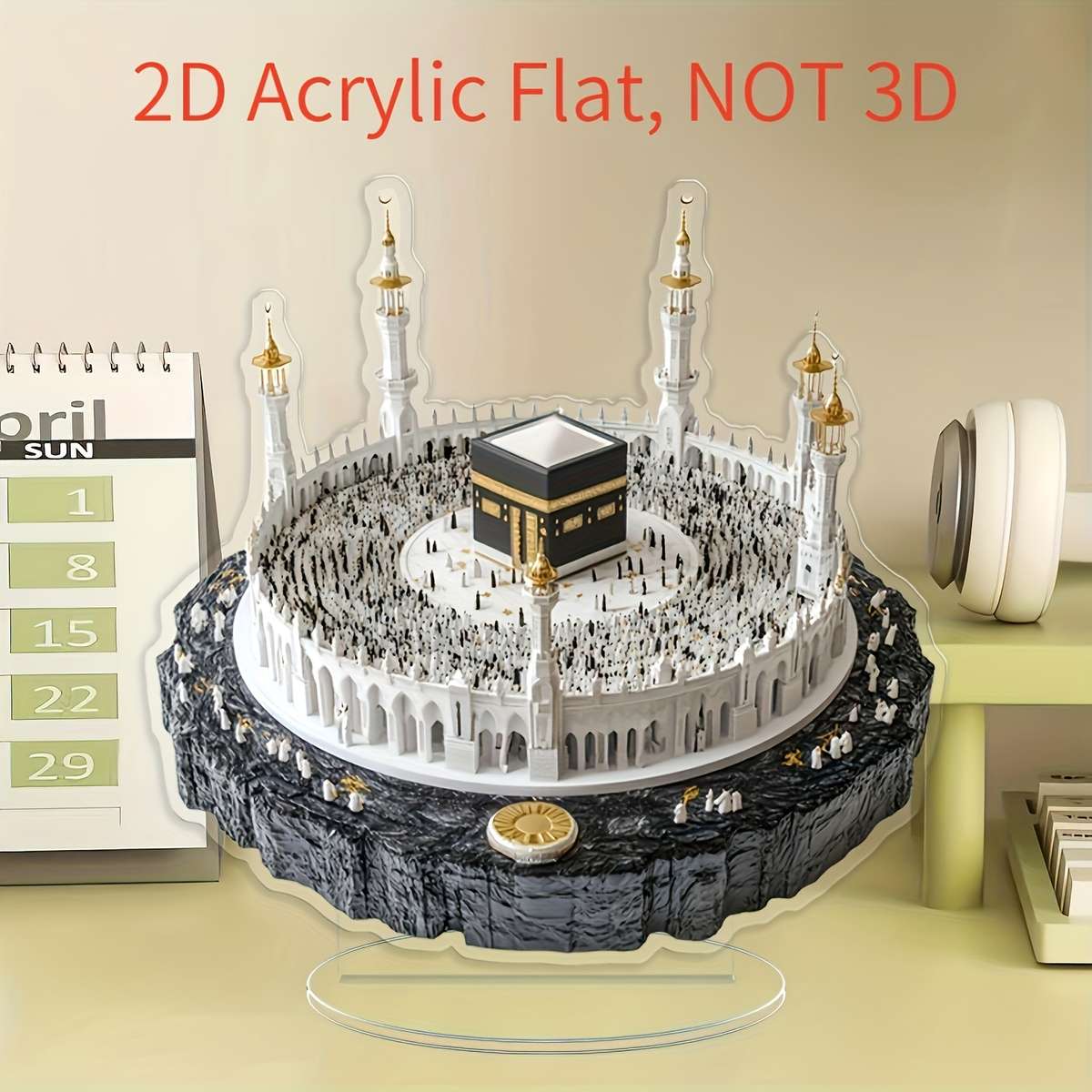 Bohemian-Style Acrylic Flat Kaaba Replica Islamic Architecture Desk