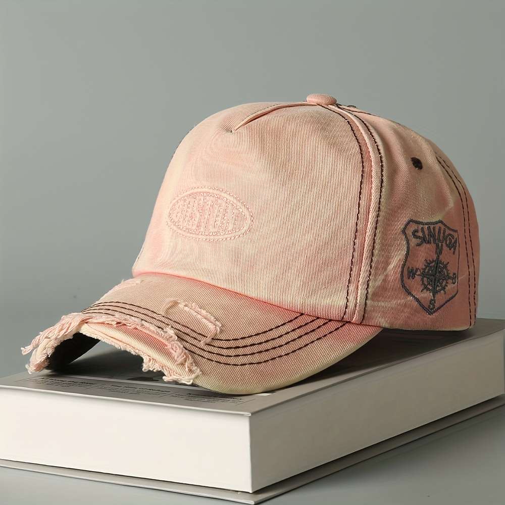Vintage Washed Denim Baseball Cap With Boston Embroidery Lightweight Soft Top Wide Brim