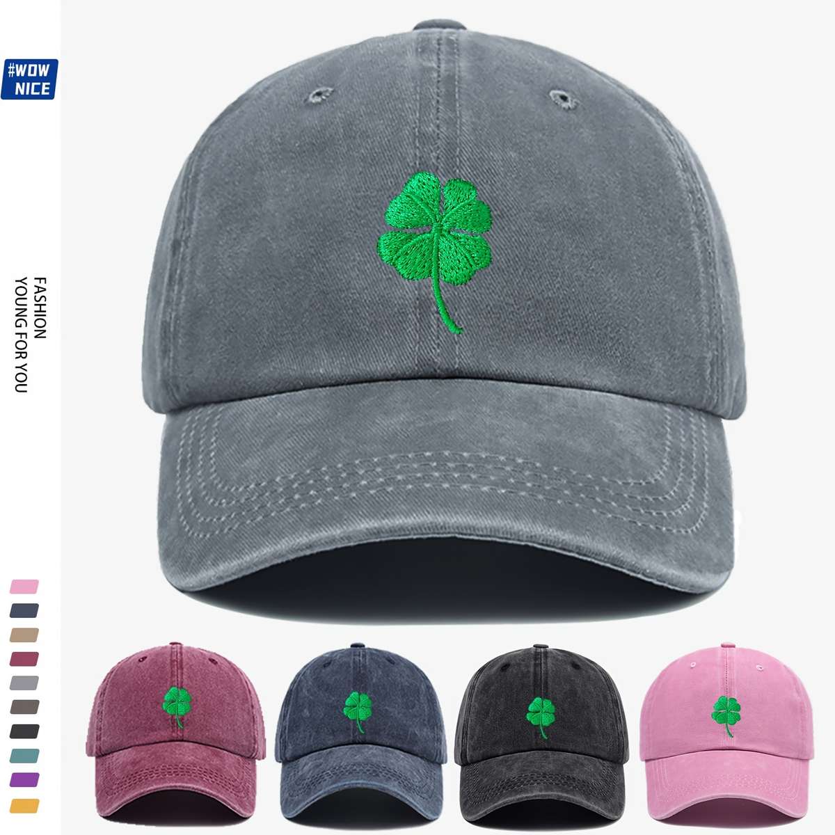 1pc Lucky Clover Embroidered Baseball Cap Breathable Adjustable Fit Lightweight Polyester Ide