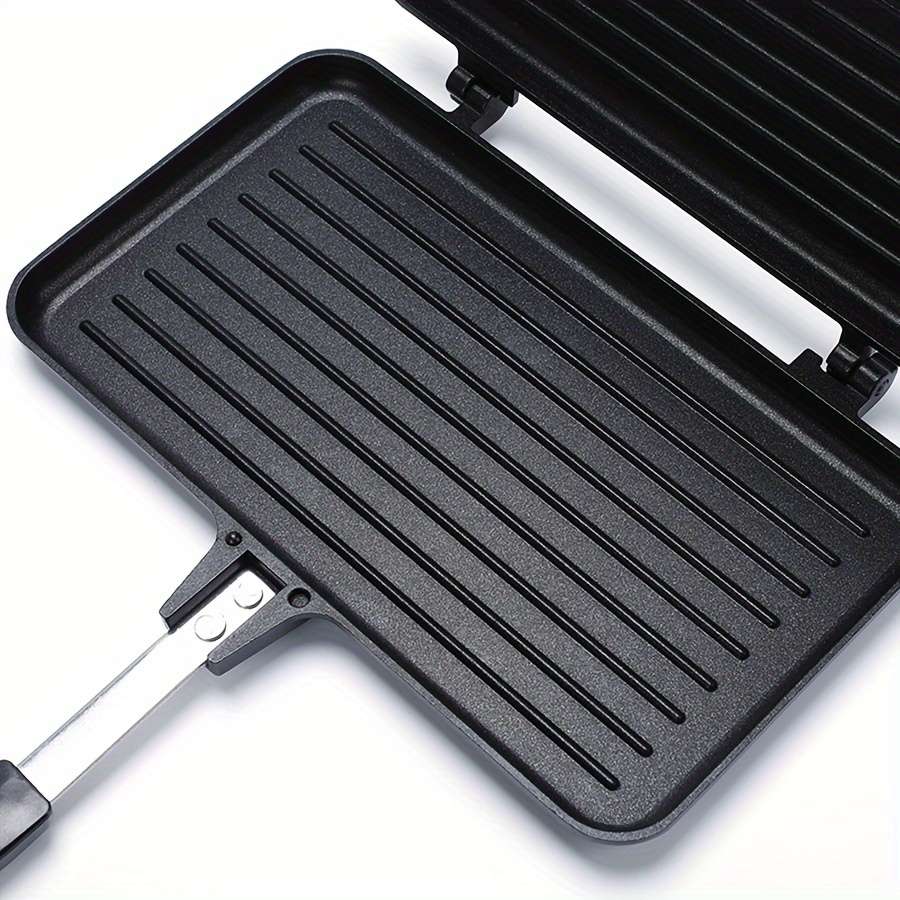 1pc Double-Sided Non-Stick Aluminum Sandwich Maker Detachable Handle Breakfast Pan Rectangula