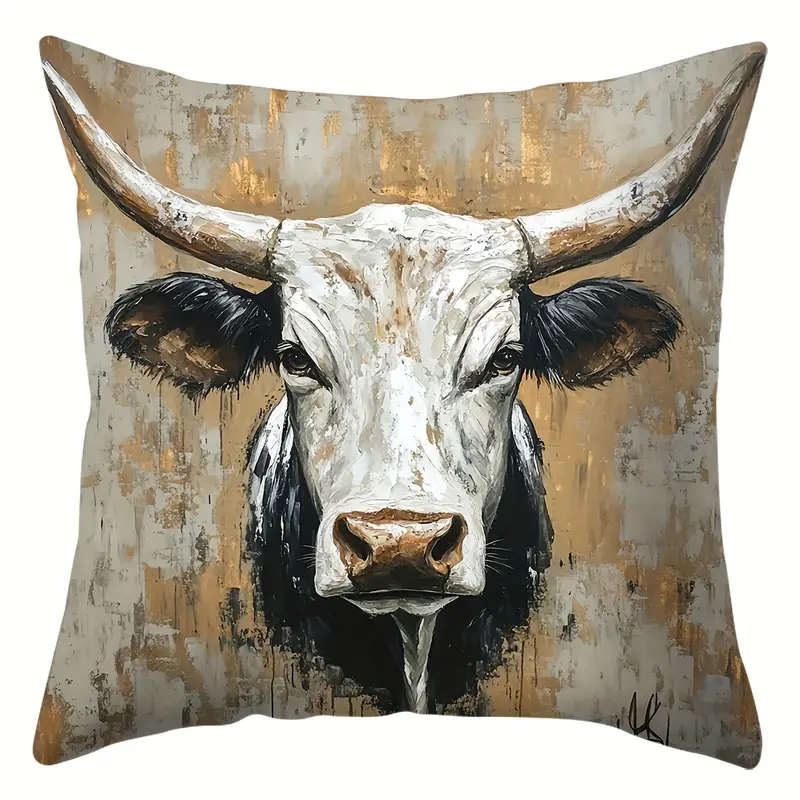 4 Piece Rustic Cow Print Throw Pillow Covers, 45cm x 45cm