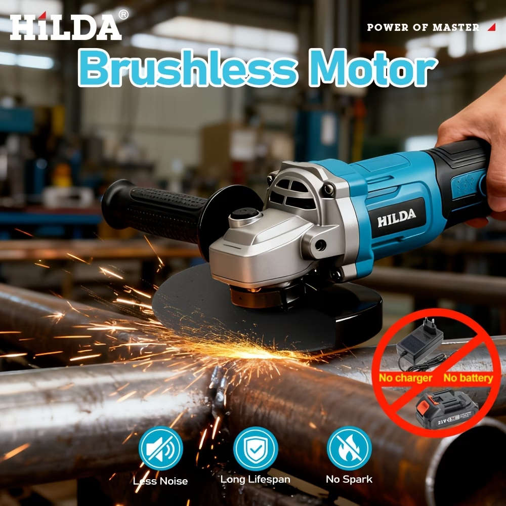 HILDA Brushless Cordless Angle Grinder with 5 Discs