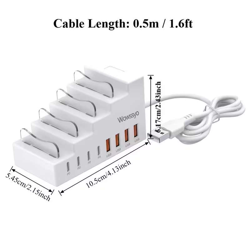 8 In 1 66W Fast Charging Station 4 USB Ports 4 Type-C PD Fast Charging Ports