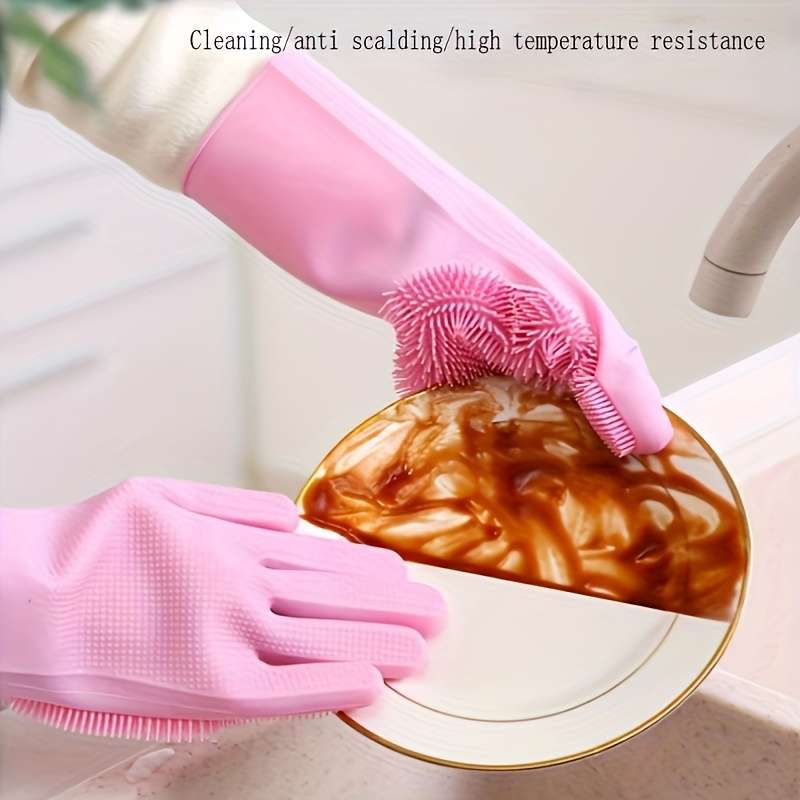 1 Pair Pink Household Cleaning Gloves