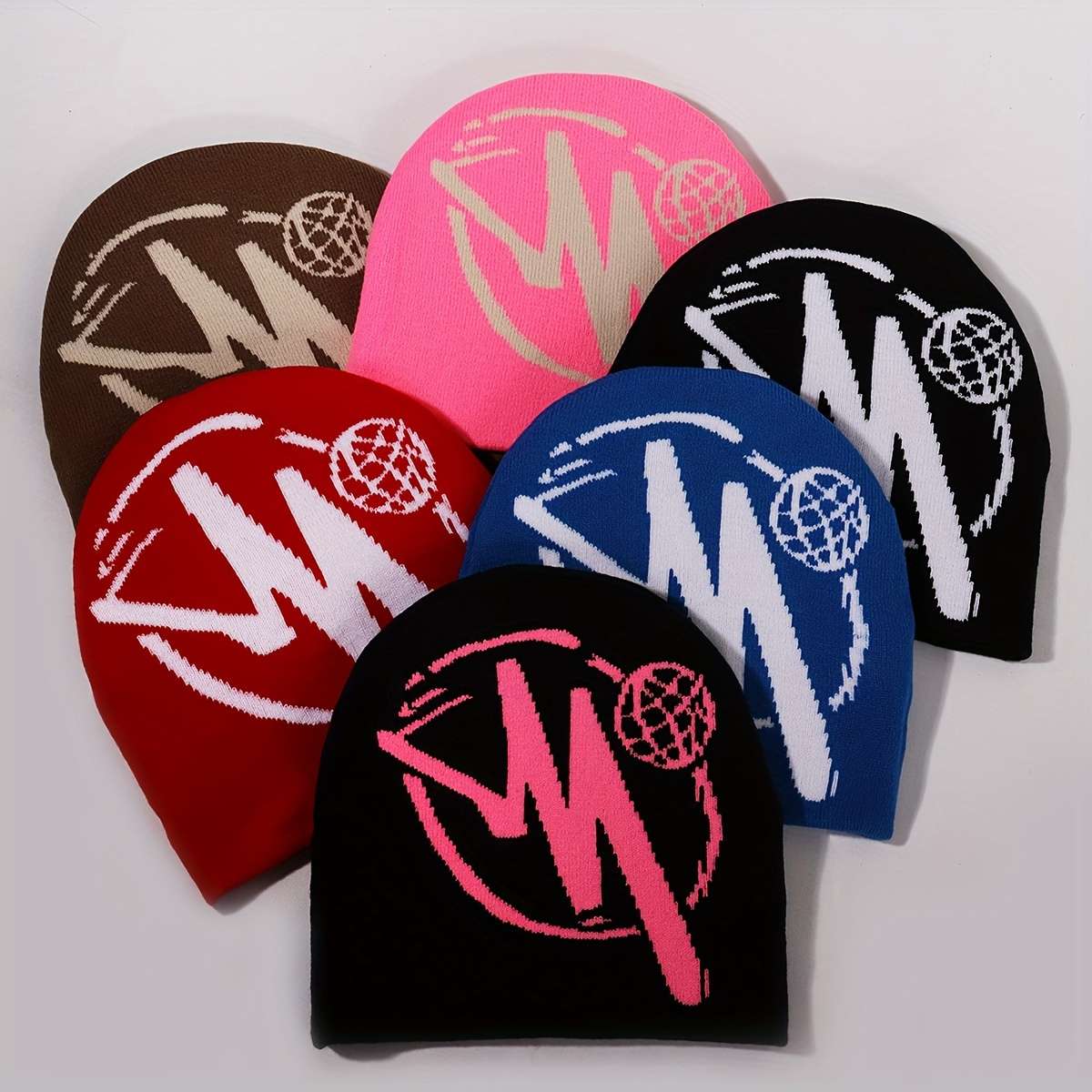 Festive Knit Beanie Hat with Bold 'M' Design Available in Multiple Colors