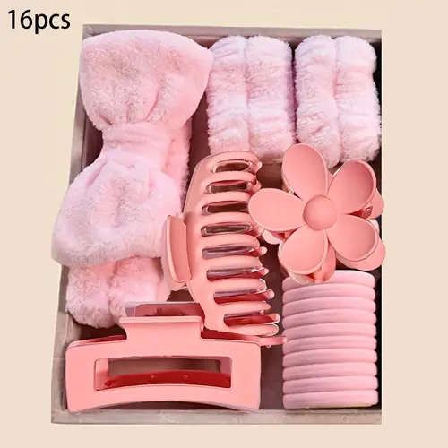 16pcs Set Polyester Soft Headband Large Multi-Color Matte Grip Clip Elastic with Butterfly Bow Unsce