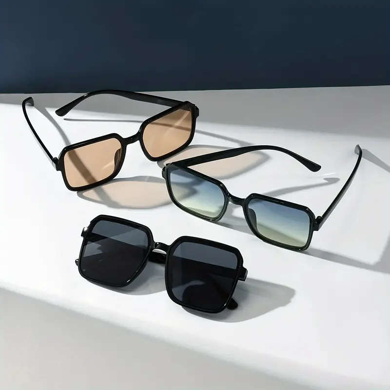 3 Pairs of Women's Square Glasses: Y2K Style, Multi-Color