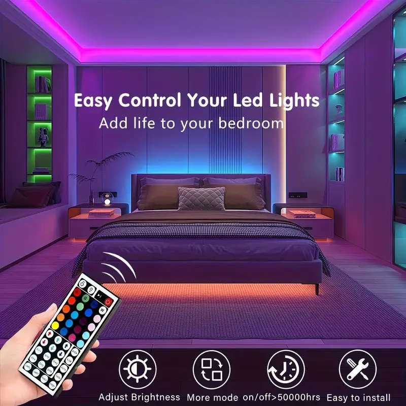 5V USB charging Rgb LED Strip Lights with 44 Keys, USB power supply EASY to INSTALL, 5 METER