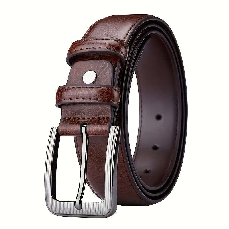 Genuine Leather Cowhide Belt with Western Alloy Buckle, BROWN