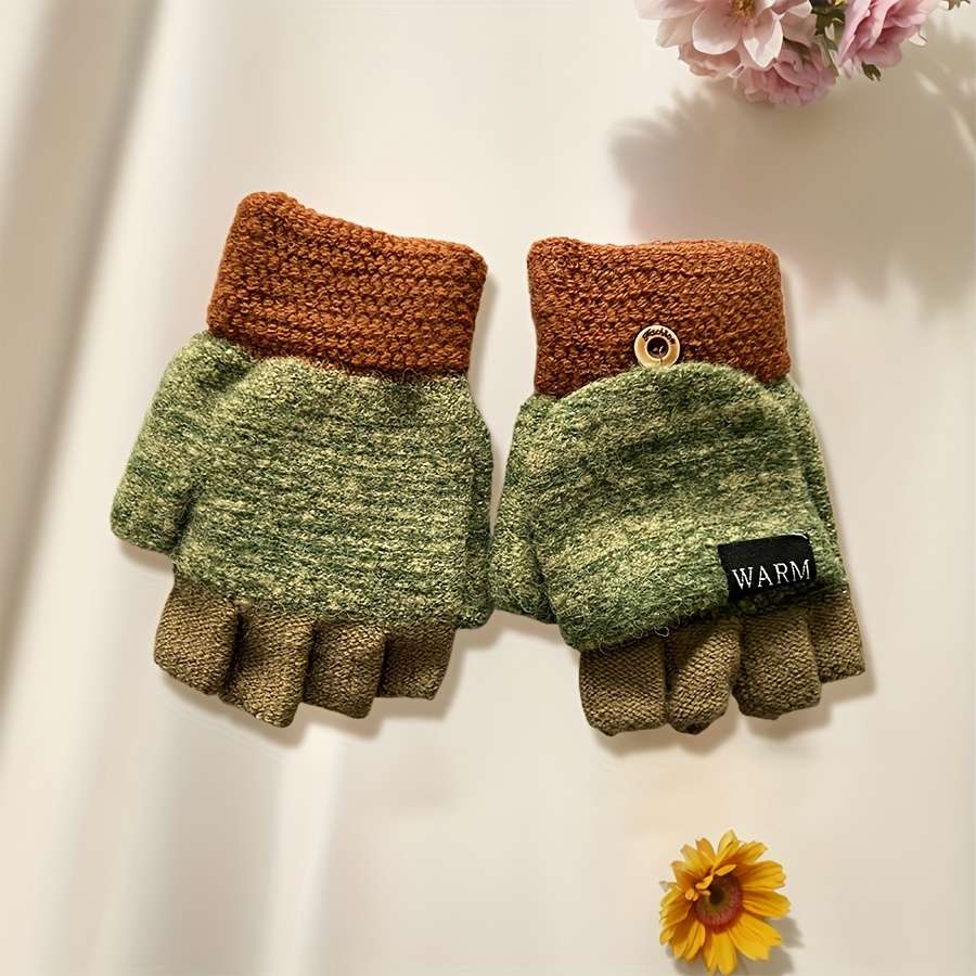 1 Pair Beige Warm Gloves