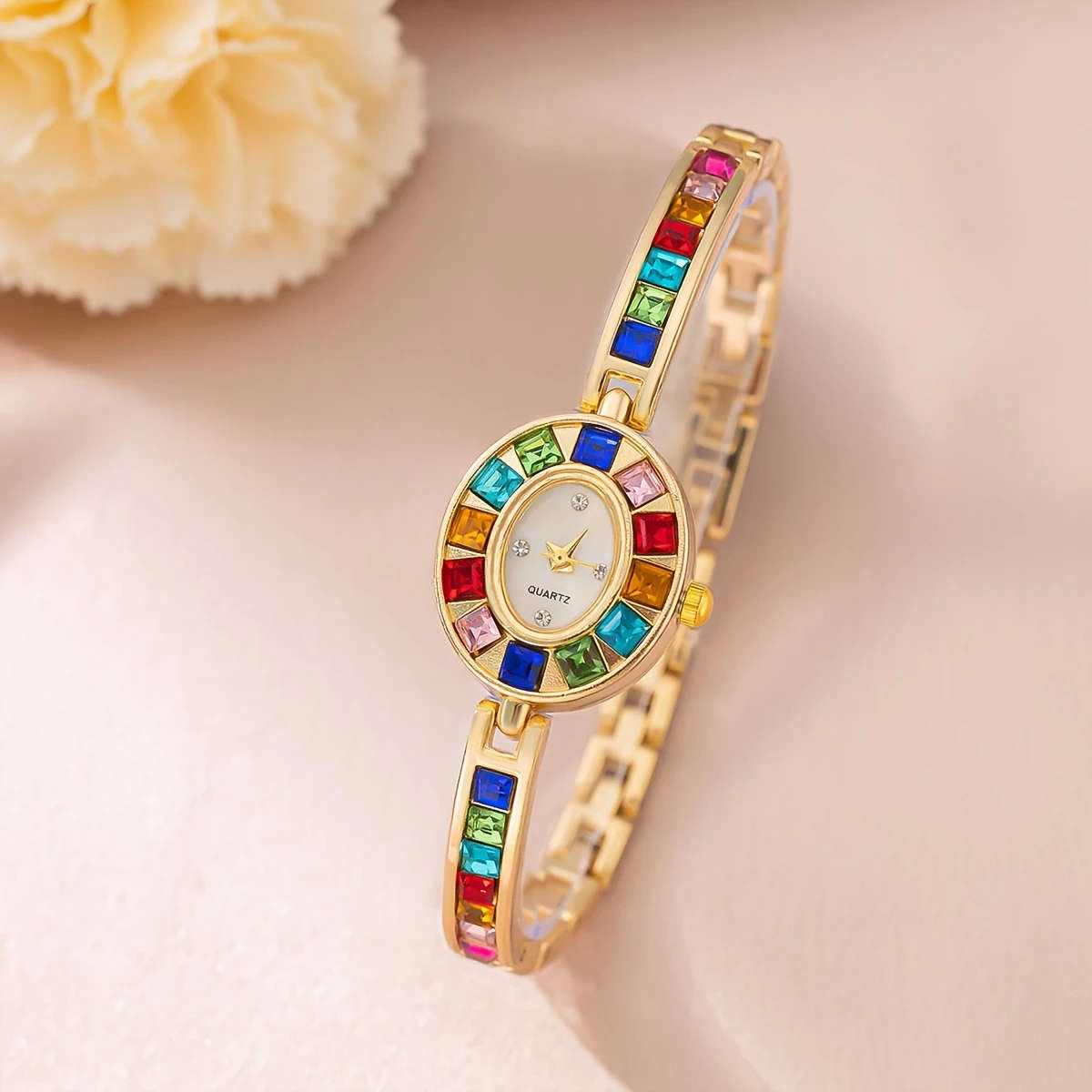 4pcs Set Women's Watch Rhinestone Necklace Earrings Bracelet Decoration Jewelry Set and Ladies' Uniq