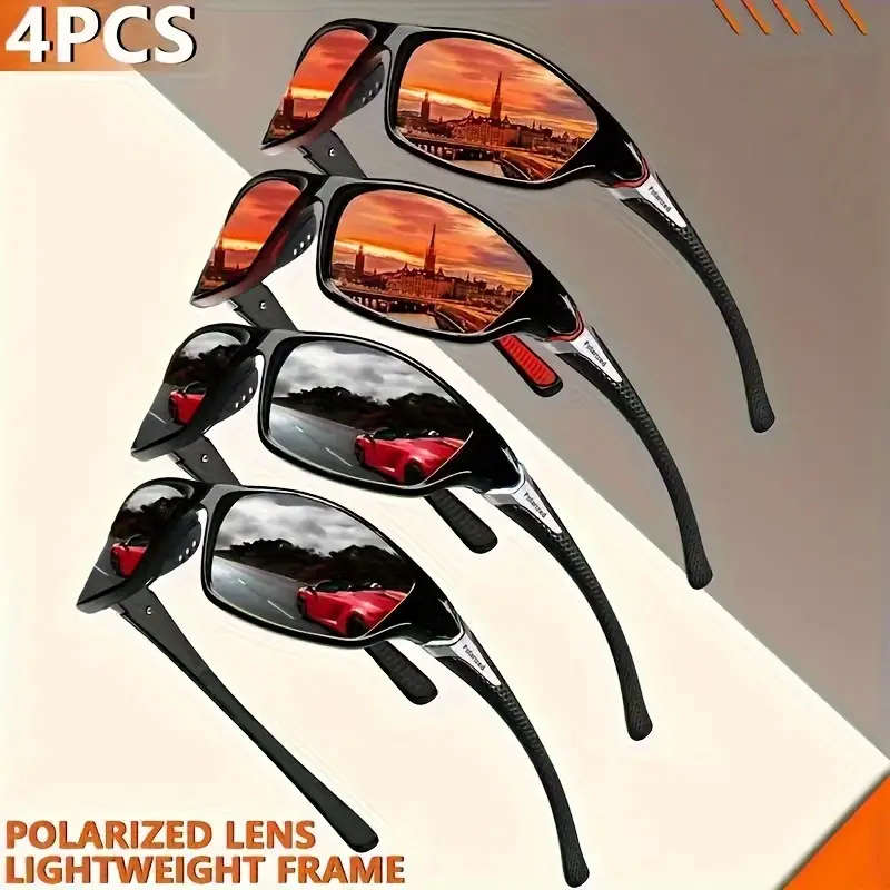 4pcs Combination Of Fashion Polarized Sports Decorative Glasses TAC Polarized Lenses Multi-Color Daz