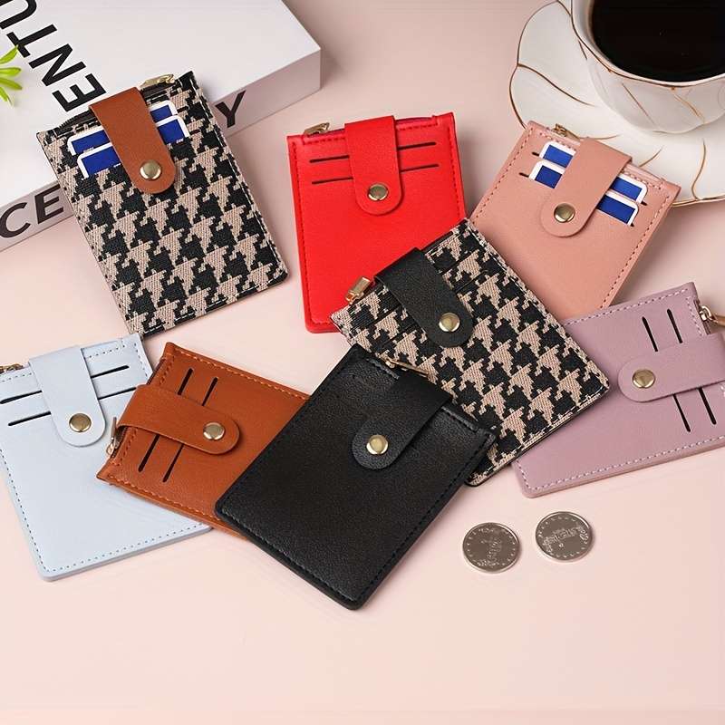 1pc Solid Trendy Card Holder Buckle Vertical Design For Traveling Shopping