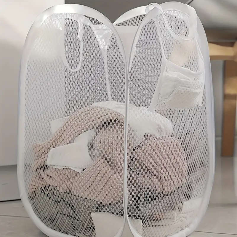 1pc Extra-Large Pop-Up Laundry Hamper with Handles Foldable Mesh Basket for Clothes Toys Breathable