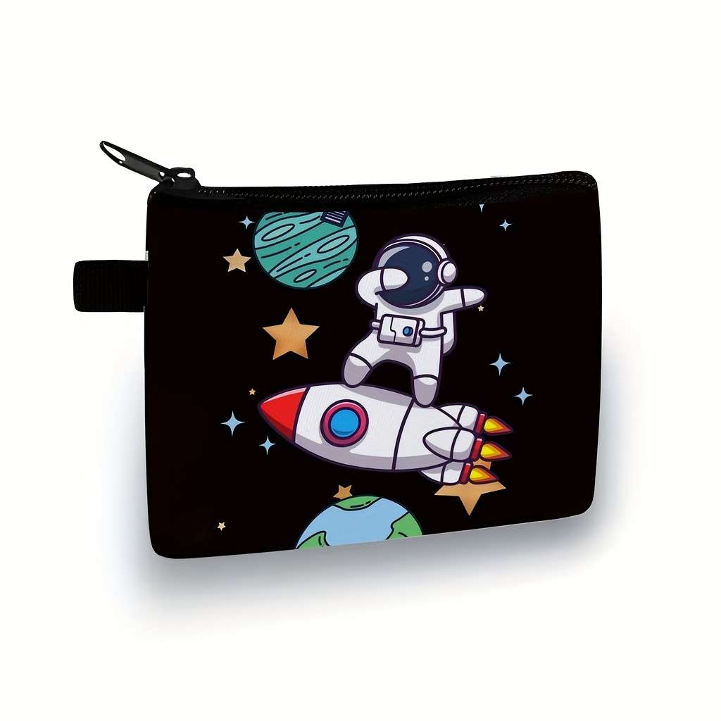 Women'S Casual Astronaut Space-Themed Coin Purse Durable Polyester Machine-Washable Zipper