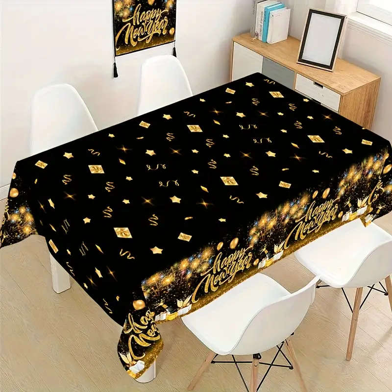 Shiny Gold Firework Balloon Pattern Disposable Plastic Tablecloth