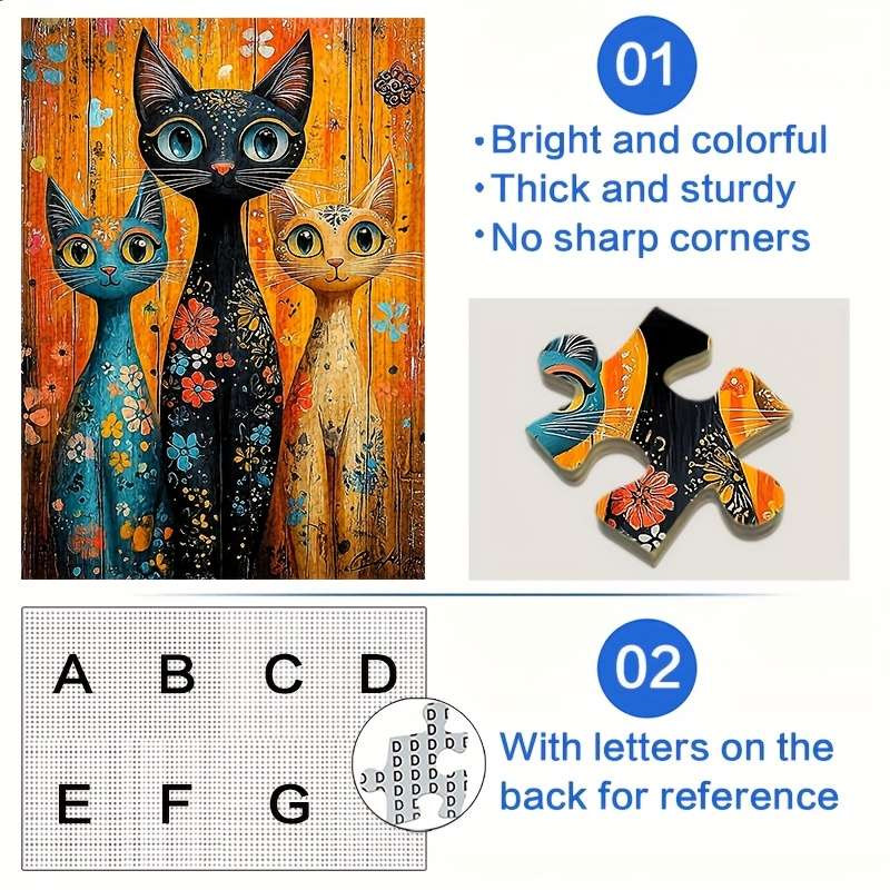1000pcs Cat Jigsaw Puzzle Vibrant Artistic Design Scratch-Resistant Paper Challen