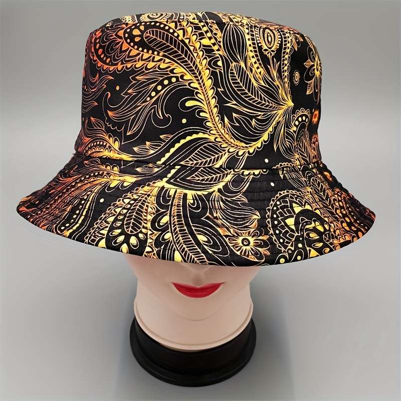 A Digital Printed Feather Pattern Bucket Hat A Cartoon Y2K Fisherman Hat And A Reversible Sun