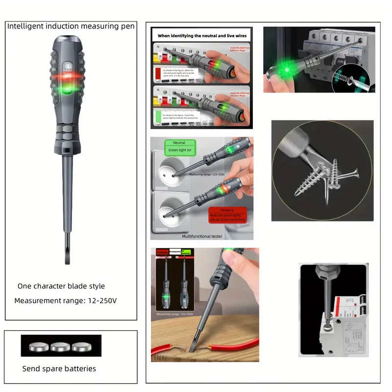 1pc Smart LED Dual-Light Voltage Tester with Screwdriver Head High Brightness Non-Rechargeable Batte
