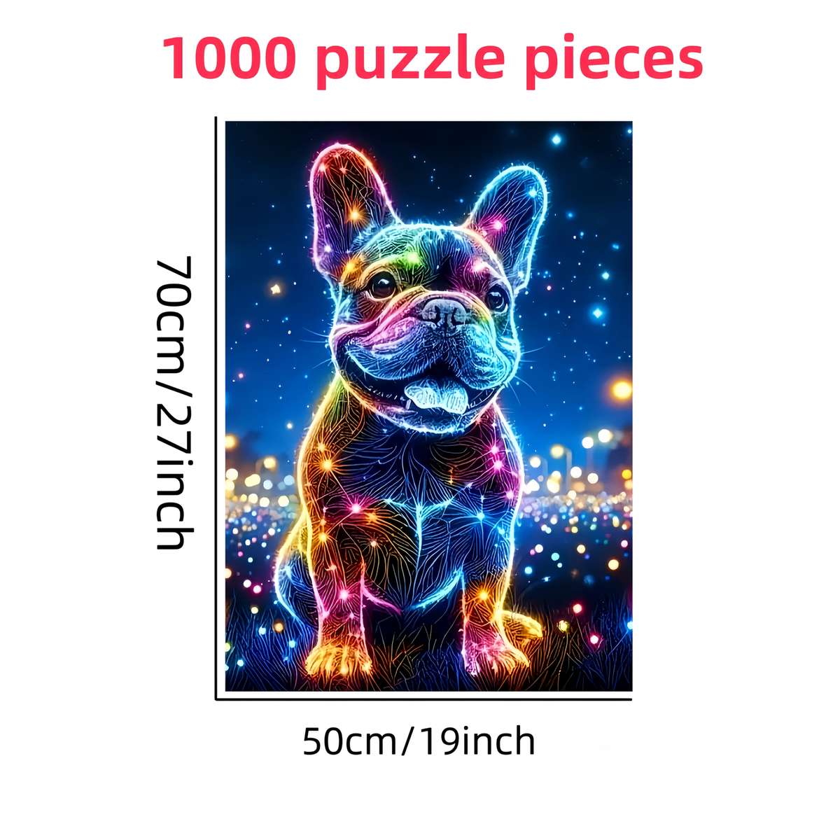 1000pcs Colorful French Bulldog DIY Jigsaw Puzzle Vibrant Neon Art Design Durable