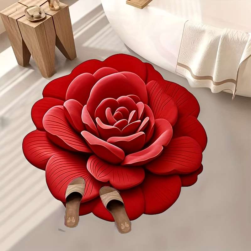 1Pc 60x60cm 23.6x23.6inch Blue Flower Floor Mat
