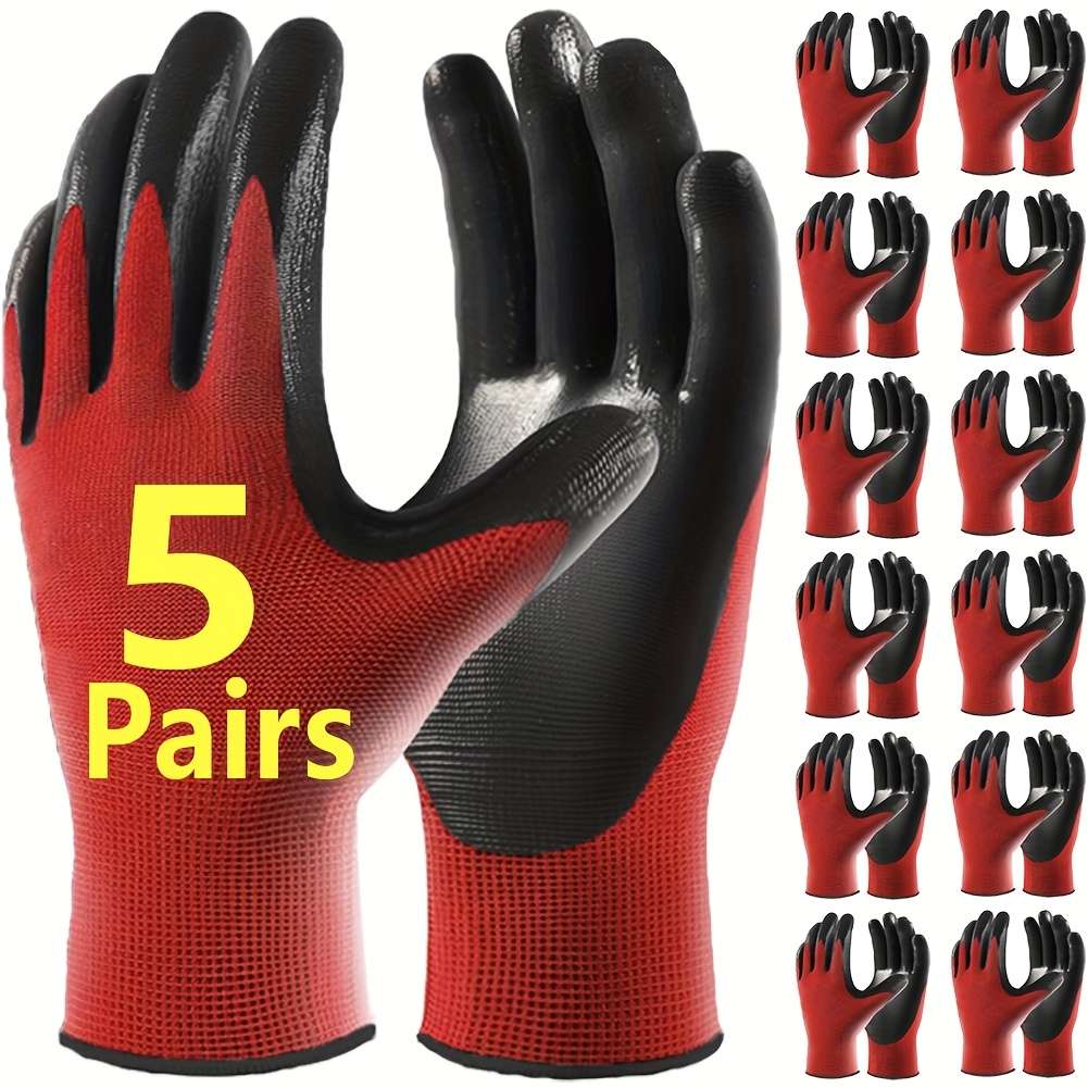 5 Pairs Red Black Size M Multi Purpose Work Gloves