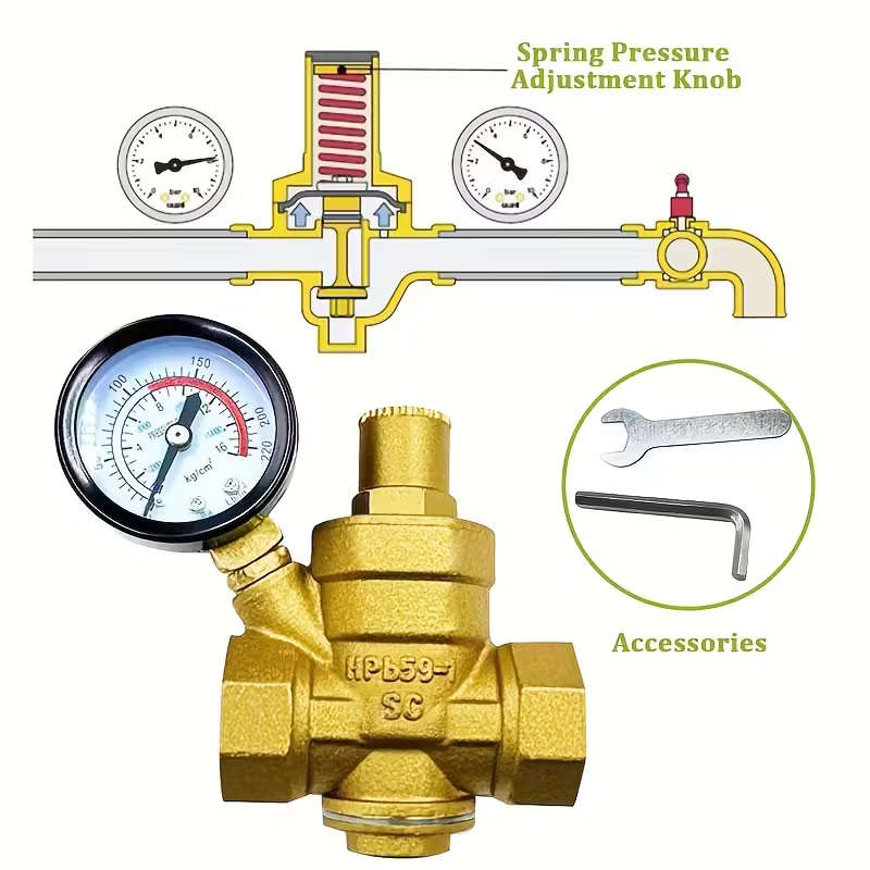 1 Brass Pressure Reducing Valve With Built-In Pressure Gauge
