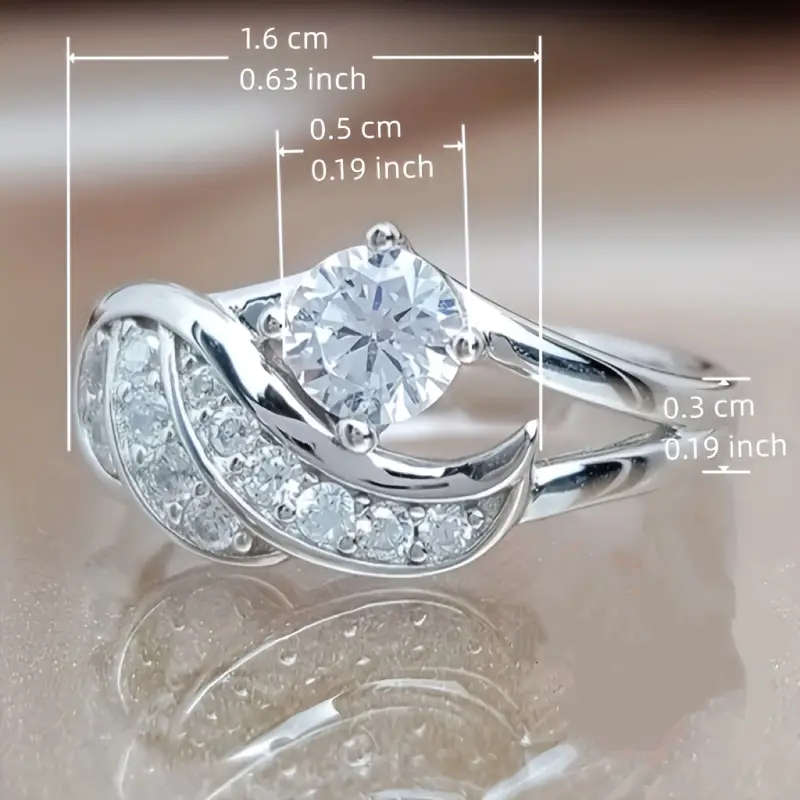 Wing shaped 925 Sterling Silver Plated Inlaid Synthetic Zirconia Ring with adjustable size
