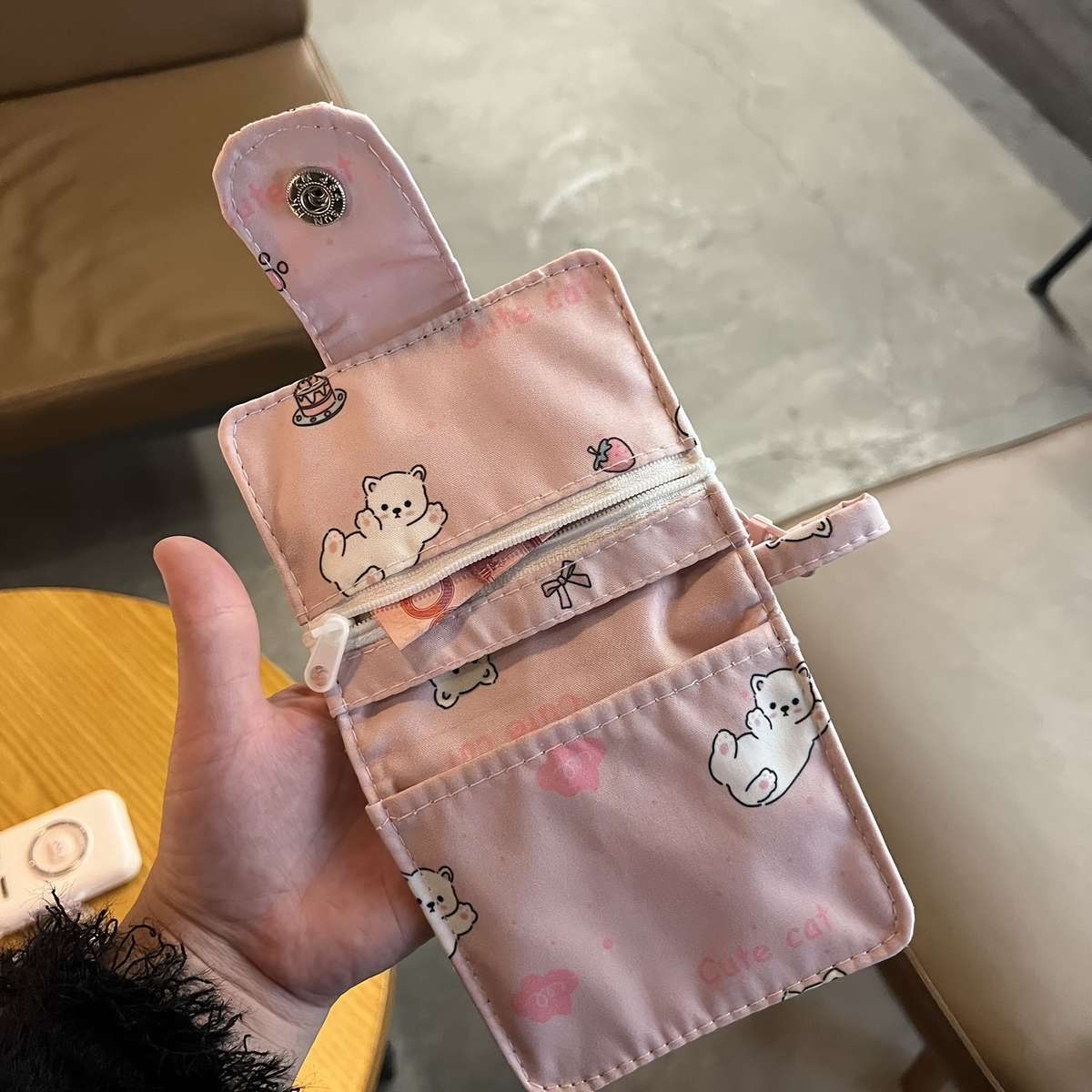 1pc Women's Cute Cat Design Compact Wallet Multi-Layer Card Holder with Snap Closure Durable Can