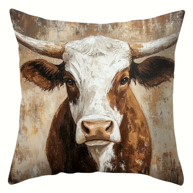 4 Piece Rustic Cow Print Zipper Pillow Covers - Warm & Cozy