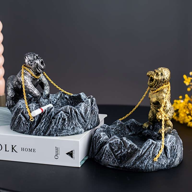 1pc Modern Gorilla Ashtray with Lid Unique Animal Design Plastic Irregular Shape Ideal for