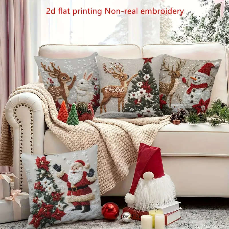 2D Flat-Printed 4 Christmas Decorative Pillowcases