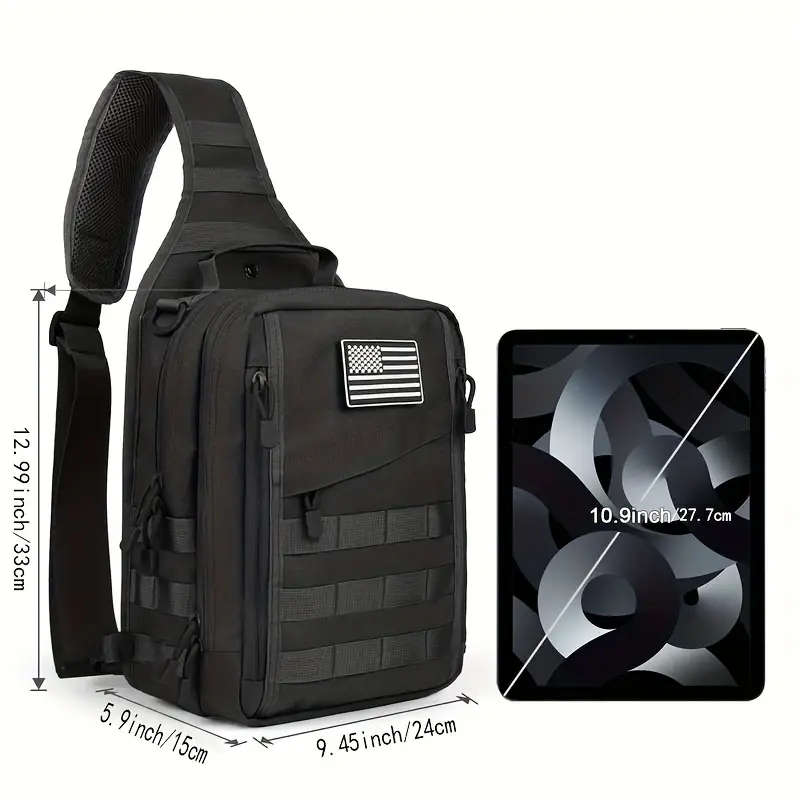 1pc Tactical Sling Bag Backpack for Men Nylon Sports Style Solid Color Normal Waterproof