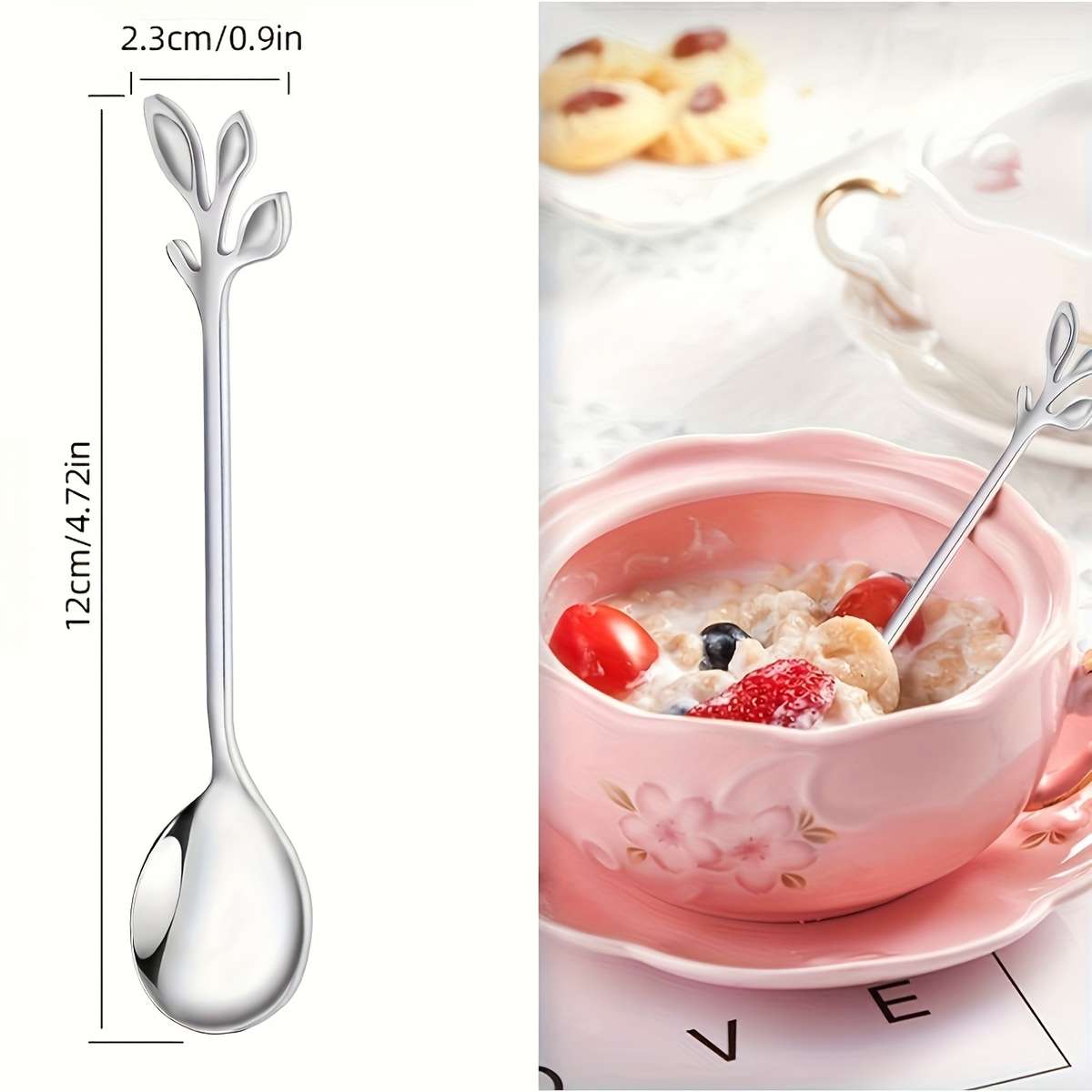 10Pcs Elegant Leaf Design Coffee Spoons Stainless Steel
