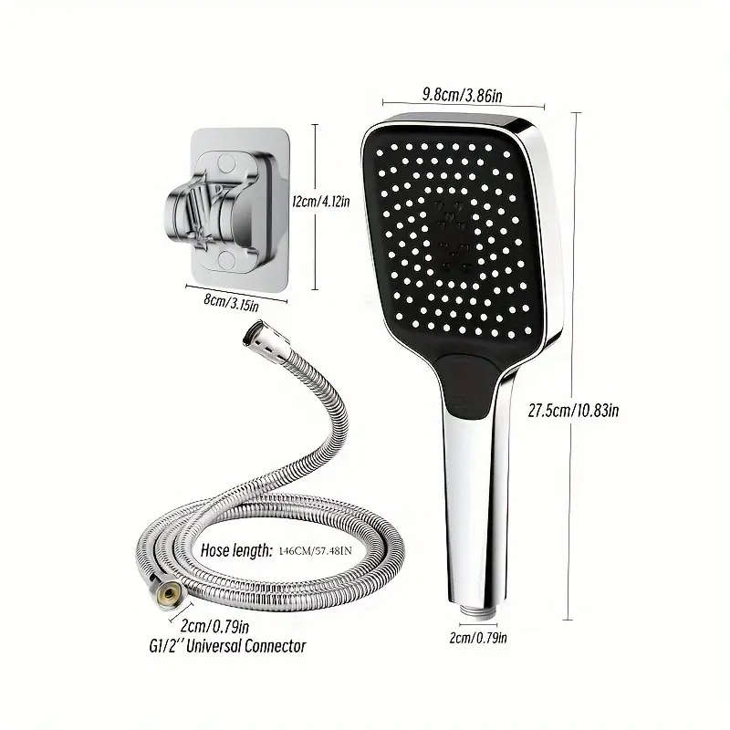 1set Square Shower Head, With Shower Bracket And Hose Multi Functional High Pressure Shower Head