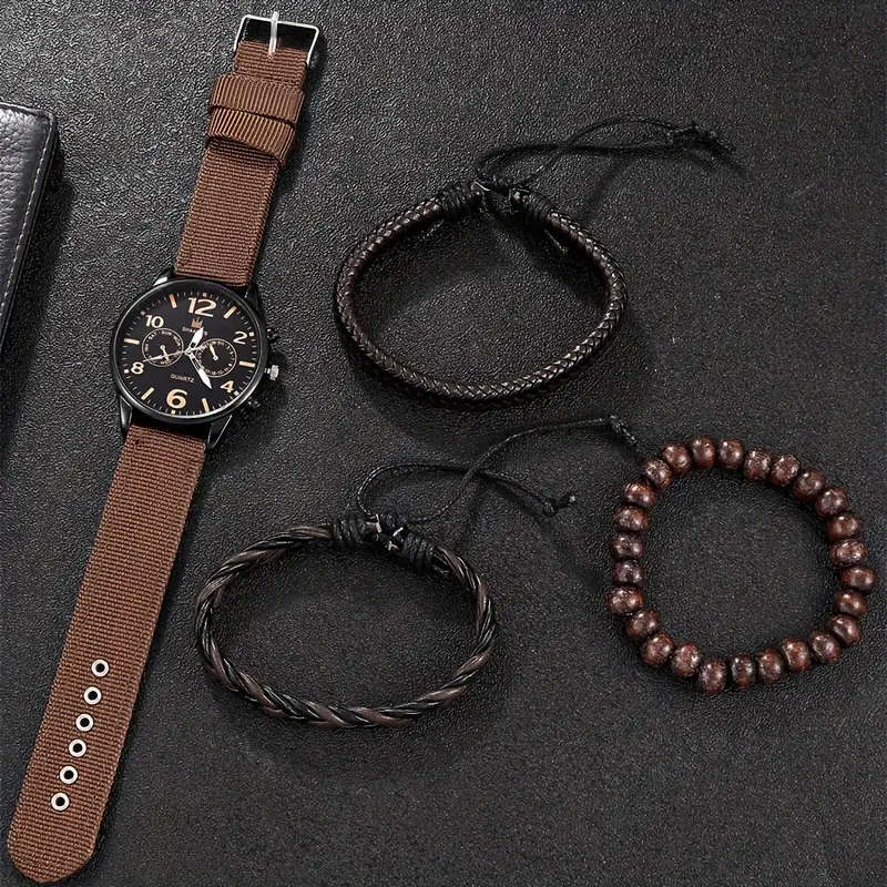 Stylish Men's Quartz Watch & Bracelet Set - 4pcs
