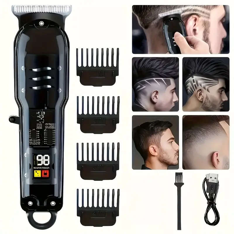 Professional Men's Hair Clipper With Stylish Transparent Digital Display