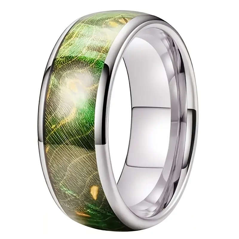 8mm Green Marble Stainless Steel Ring for Men & Women