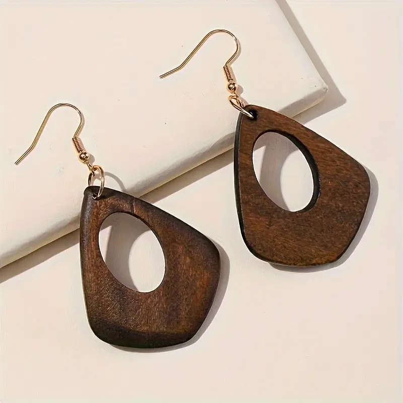 5pcs Set  Vintage Look Brown Wooden Earrings