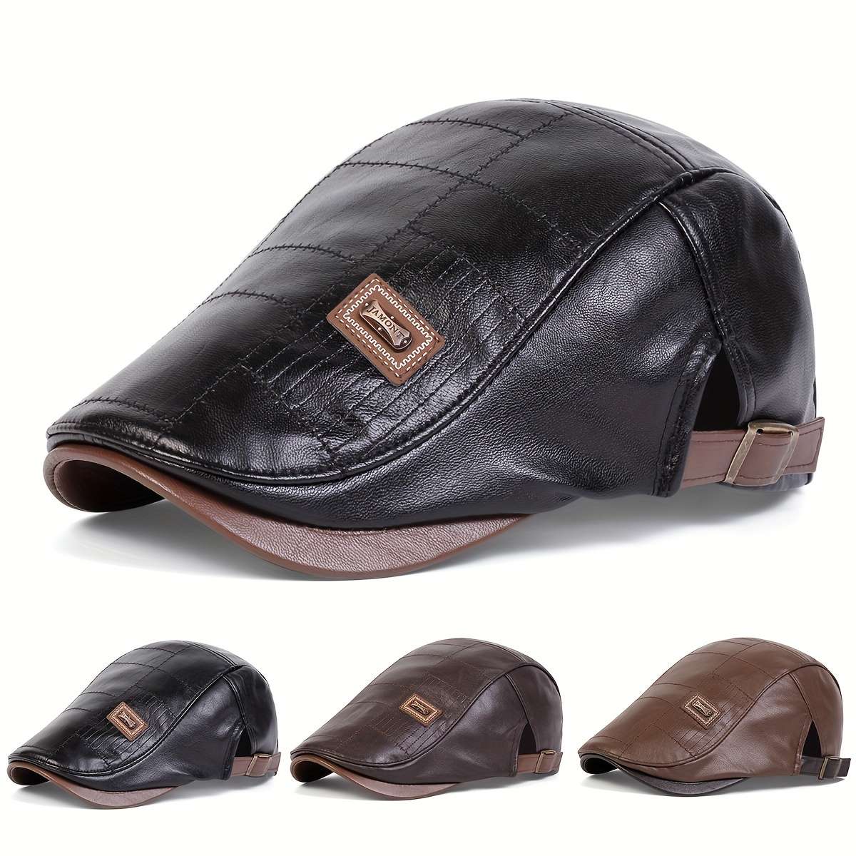 Retro Classic Pu Leather Gentlemen Forward Hat Adjustable Casual Beret