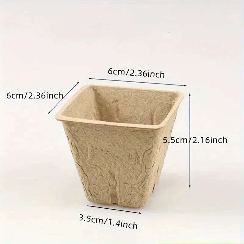 50 Pcs Square Pulp Seedling Cups With Drainage Holes
