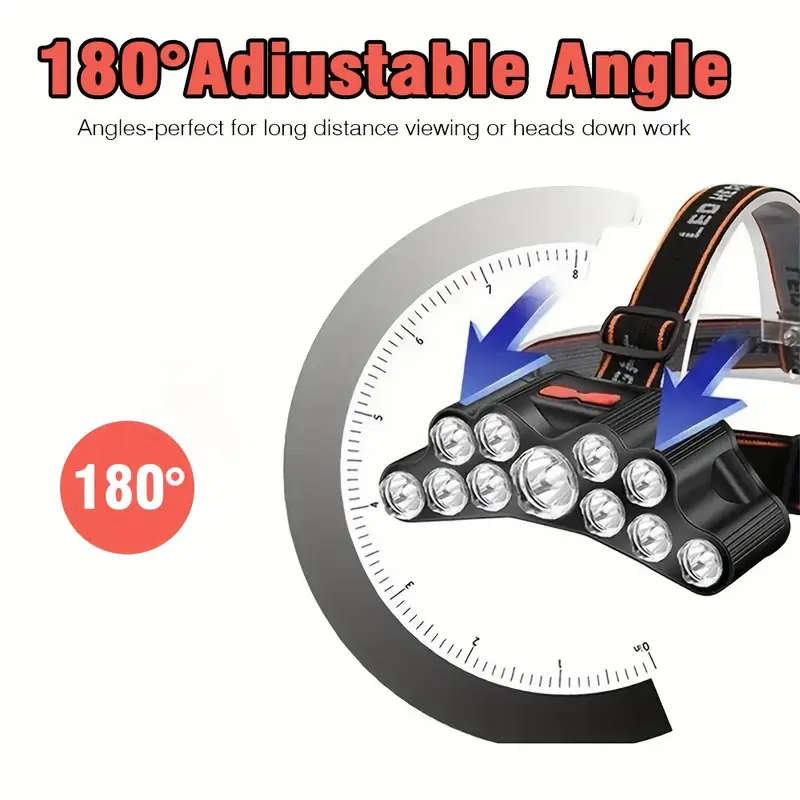 11 LED Super Bright USB Rechargeable Headlamp with 4 Modes