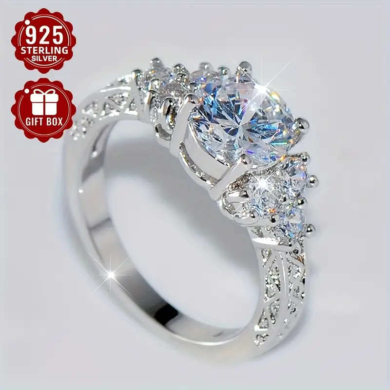 Elegant 925 Sterling Silver Engagement Ring with Sparkling Cubic Zirconia