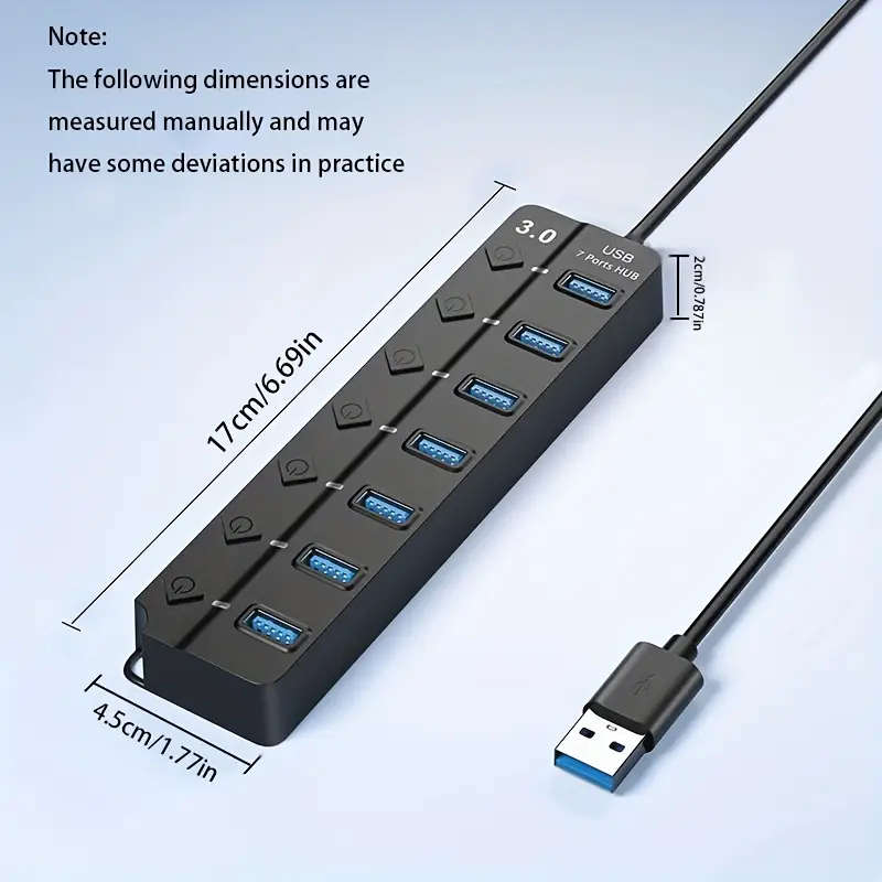 7-Port USB 3.0 Hub with LED Indicator High-Speed Data Splitter for Laptops Desktops Surface Pro PS4/
