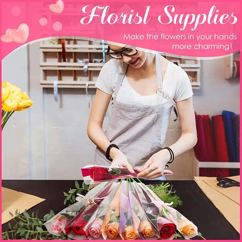 50-Pack Of Floral Plastic Flower Sleeves